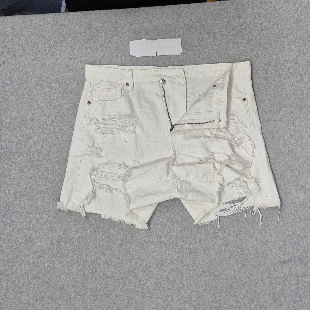 American Eagle Outfitters Women Shorts 16 White Denim Highest Rise Baggy Short